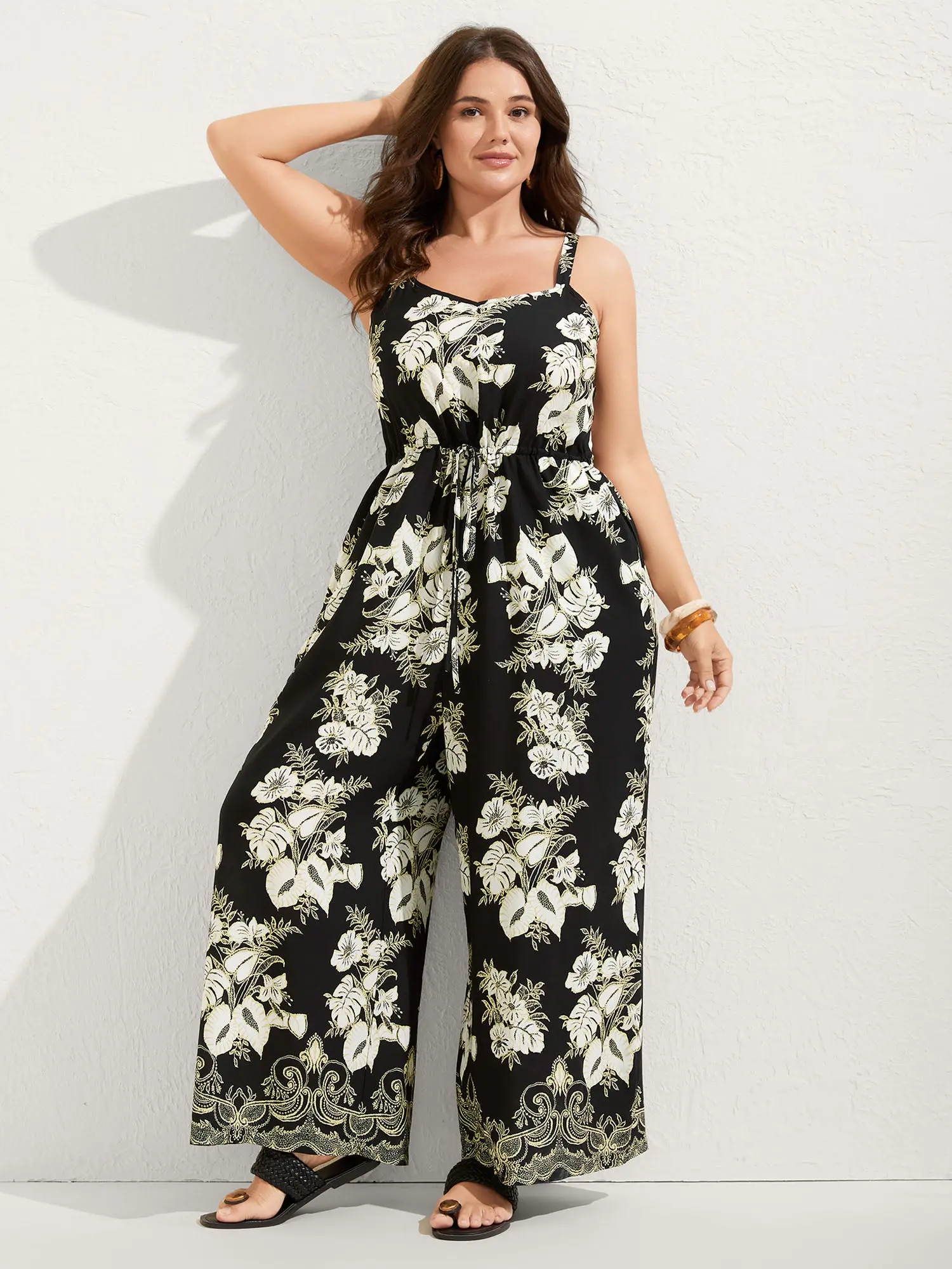 BloomChic Women's Jumpsuit, Plus Size Casual Boho Floral Print Rayon Maxi with Heart Neckline, Belt and Pockets, Bohemian, Floral Print Jumpsuits, Affordable Fashion, Rayon Fabric, Low Iron, Breezy Jumpsuits & Rompers