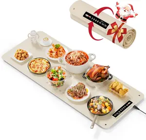 Warming Mat for Countertop (XXL 36x16) - Full-Surface Heating Pad with 4 Temps Settings, Ideal for Buffet Party  Warmer, Roll-Up Electric Warming Tray for  Gathering, Beige