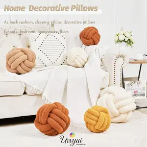 Knot Pillow Ball, Soft Home Decorative Round Throw Pillow, Handmade Knotted Plush Pillow, Round Boucle Pillow Cushion (8.6 Inches Ivory)