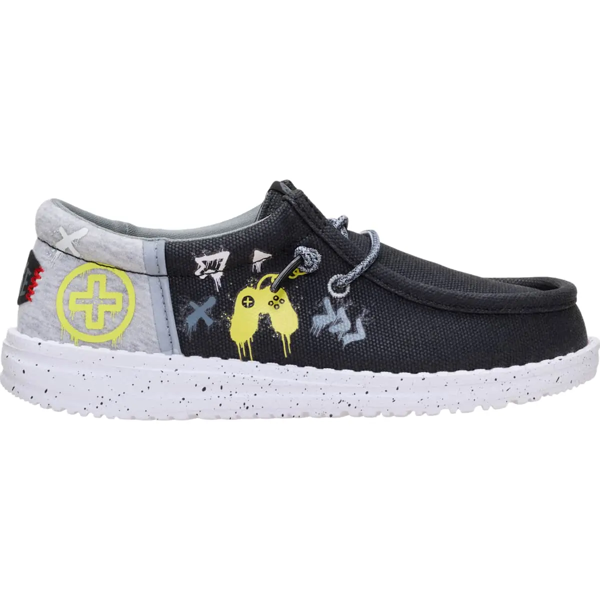 HEYDUDE Wally Funk Youth Graffiti Gamer - Kid's Comfortable Slip on Shoes No Tie