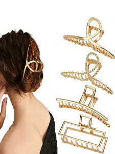 4 Pack Large Metal Hair Clips for Thin to Thick Curly Hair, Big Nonslip Gold Color Clamps, Perfect Fashion Jaw Claw Hair Styling Accessories for Women and Girls, Christmas Gifts, Hair Claws