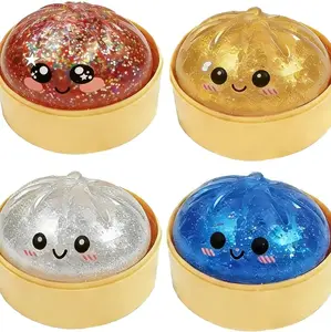 Glitter Dumpling Squishy Stress Relief Toy - Soft TPR Material, Anime-Inspired Design, Packaged in Adorable Steamer Box, Perfect Valentine's & Easter Gift for Kids