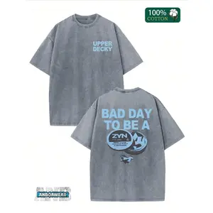 Men Shirts "BAD DAY TO BE A ZYN"  Graphic Double-Sided Printed Street Style Men's Casual Wear 230g Washed Cotton Round Neck Short Sleeve Comfortable Breathable Basic Double-Sided Printed Tee For Summer High-Quality Edgy Design Men Clothes