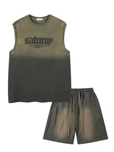 Men Women Summer Casual Short Set, Sleeveless Graphic Tee & Shorts Two-Piece Suit, Loose Fit Regular Length, No Ca Prop 65