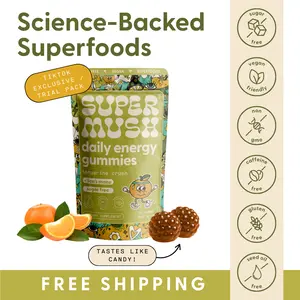 SuperMush Daily Energy Gummies 10ct TikTok Exclusive Trial Pack Sugar Free Tangerine Crush Caffeine Free Cordyceps Lion’s Mane Rhodiola Panax Ginseng for Energy Focus Support