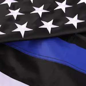 Thin Blue Line Flag for Outdoor - Embroidered Stars Police Flag, Heavy Duty Back The Blue Banner with 2 Brass Grommets for Law Enforcement Support, All-Weather, Gift, 3X5 Feet