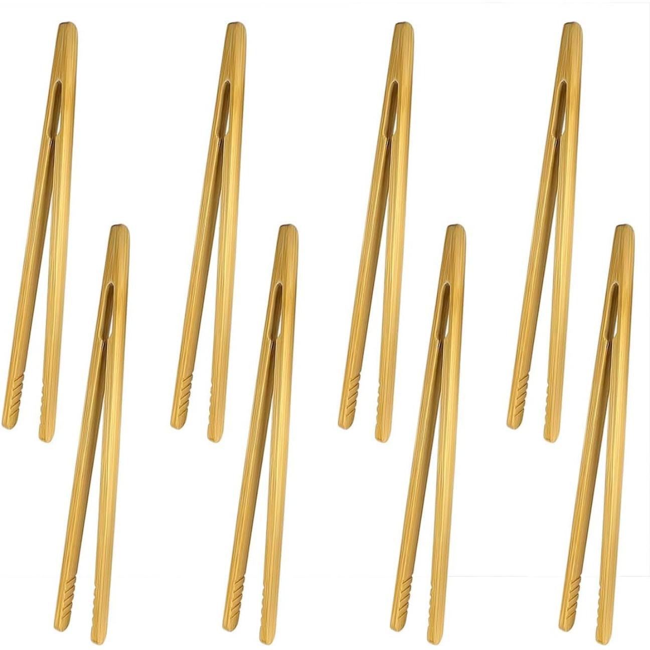 8 Pcs Bamboo Tongs for Toaster, Wooden Toaster Tongs, 7 Inches Mini Wood Cooking Tongs, Reusable Bamboo Toast Tongs, Anti-slip Bamboo Serving Tongs for Salad Toast Bread Fruits Pickles BBQ Utensils