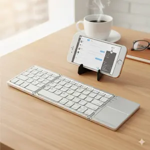 Ultra-Thin Portable Foldable Wireless Keyboard with Touchpad | Multi-OS Compatible for Tablet Laptop Phone | Compact Tri-Fold Design for Business Travel Study & Meetings