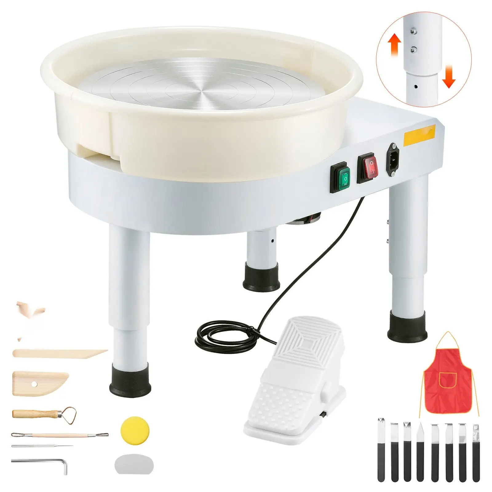 Pottery Wheel, 14-Inch Ceramic Wheel Forming Machine, 60-300 RPM Adjustable Speed, Foot Pedal Operation, Detachable Basin, Adjustable Lift Leg, Complete Accessories For Home Pottery Studio, DIY Crafters, White
