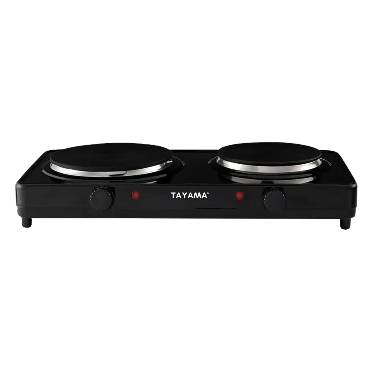 Tayama THP-3 2-Burner Diecast Hot Plate - 9 lbs, Portable, 1440W Power, Cast Iron Burners, Quick Heat, Temp Controls, 120V, Non-Stick, Compact Storage, Black, Ideal for Entertaining, Holiday Cooking