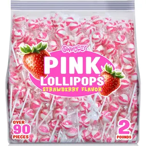 Lollipops 2 Pounds Strawberry Flavor Bulk Pink Candies for Buffet Suckers for Baby Shower, Baby Girl, Theme Parties