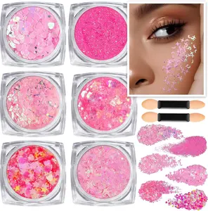 6 Shape Face & Body Glitter Gel – 7 Style Options, Hair & Body Glitter for Festival, Party, Dance, Mermaid Makeup, Chunky Shimmer Glitter for Face, Hair & Body