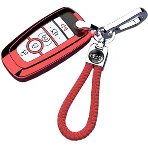Ford Key Fob Cover with Keychain for Explorer Fusion Escape Edge Expedition F150 F250 F350 F450 F550 Maverick Mustang 3/4/5 Buttons Smart Key Case Shell