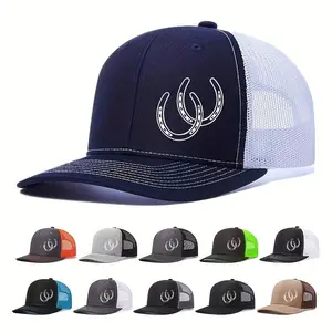 Unisex Horseshoe Trucker Hat - Adjustable Mesh Back, Western Style Double Print, Lightweight Breathable Curved Brim, Mesh Ventilation, Unisex Fit, Warm Weather Casual Outdoor Streetwear Hat for Male