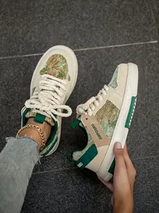 Women's Unique Forest Painting Design Couple Comfort Round Toe Thick Front Lace-Up Casual Skate Sneaker Trainer Shoes, Stylish and Cozy Footwear for Couples