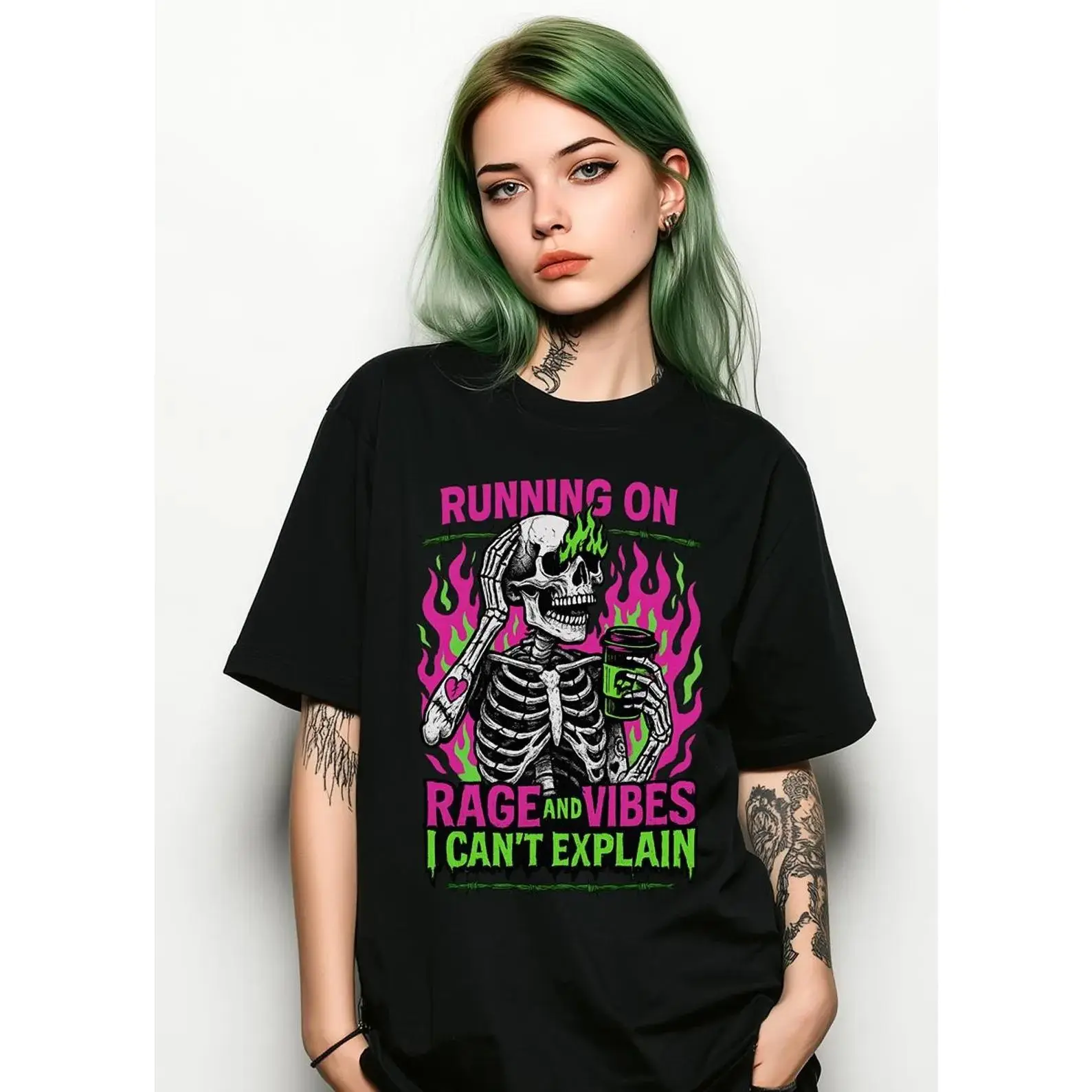Running on Rage and Vibes Shirt, Funny skeleton shirt, Coffee skeleton, Spooky skeleton coffee rage shirt, Sarcastic shirt