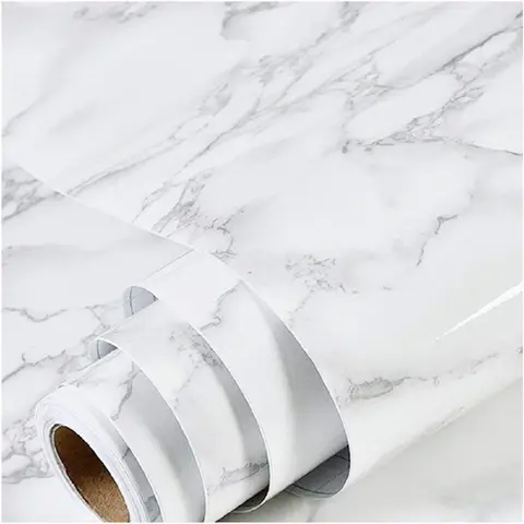 Marble Contact Paper 15.7" x 118" White Grey Wallpaper Peel and Stick Glossy Marble Self Adhesive Contact Paper for Countertop Kitchen Cabinets Bathroom