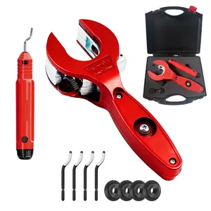 Ratcheting Tubing Cutter, Copper Pipe Cutter, Tubing Cutter 5/16" To 1 1/8", 2 in 1-360° Close Quarters Tube Compact Cutter with Deburring Tool for Cutting Copper and Metal Pipes(Red,1/4"–7/8")