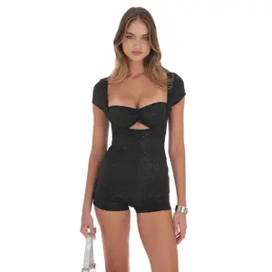 Glitter Cutout Romper in Black