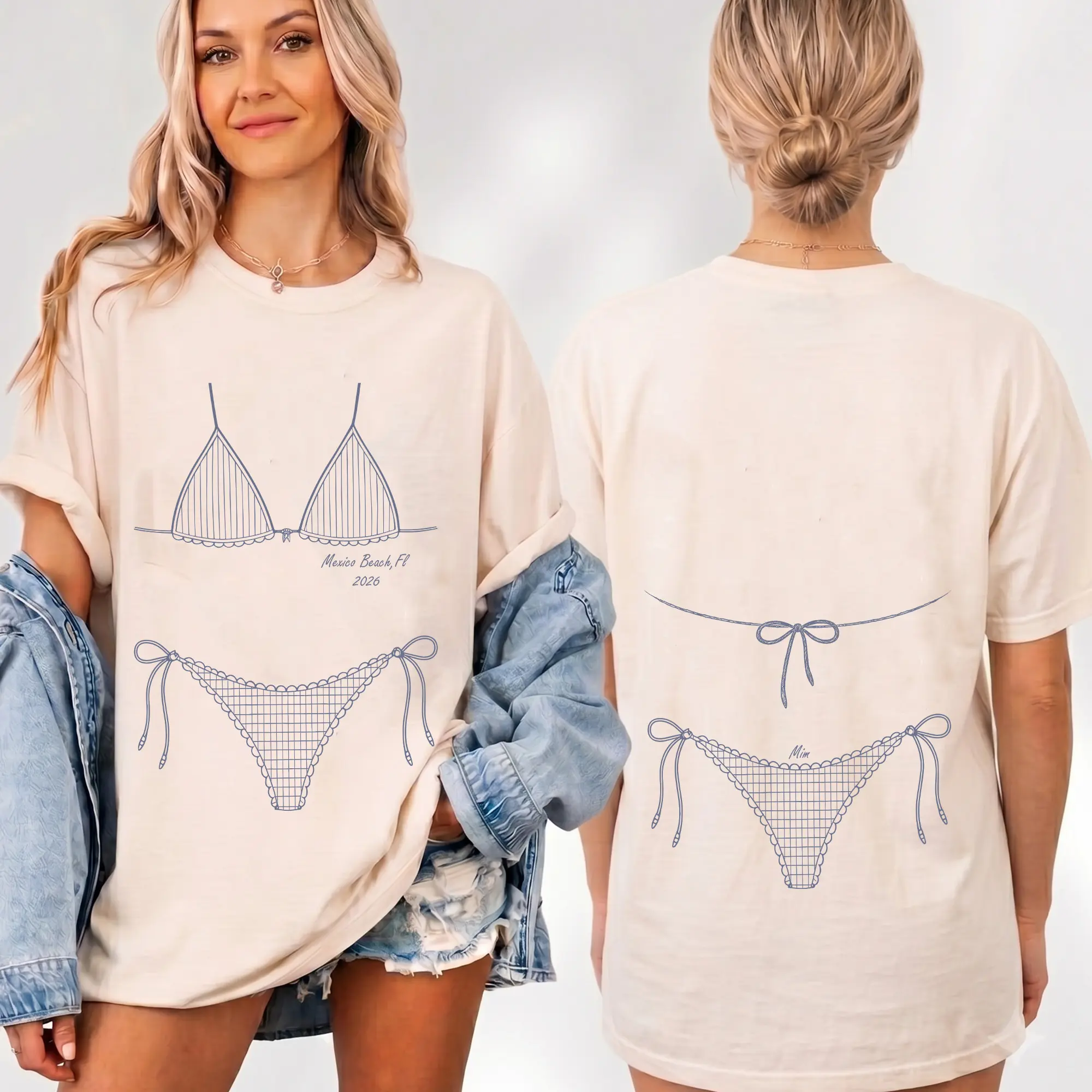 BojjiCo Custom Line Art Bikini Body Graphic Oversized T-Shirt Cover Up for Women Preppy Coquette Beach Vacation Bachelorette Party White Cotton Pink Graphic Crew Neck Short Sleeve Graphic T Shirts Mrs Bride Bridesmaids Apparel