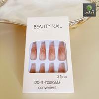 Minimalist Nude Pink Coffin Nails with White Swirl
