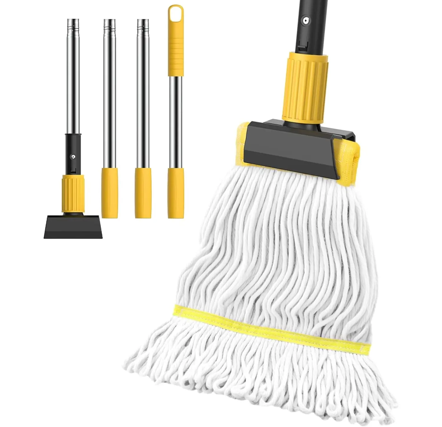 Heavy Duty Commercial String Mop with 59-Inch Long Handle, Industrial Cotton Wet Floor Mop for Home, Kitchen, Garage, Office & Concrete Floors