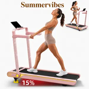 Pink Foldable 3-in-1 Treadmill for Home & Apartment – Cute Aesthetic Walking Pad with Handrails, Lightweight Portable Fitness Equipment with Vibration Mode