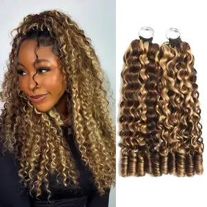 New 2026 Highlight Ombre Ramiss Burmese Curly Honey Blonde 4/27 Crochet Human Hair Pre-Separated 50g/Pack Time-Saving, 40 Strands/Pack Mircale Knots Hot braids,4-5 Packs for Full Head Protective Styles Light Weight No Tension Reusable Feather Crochet