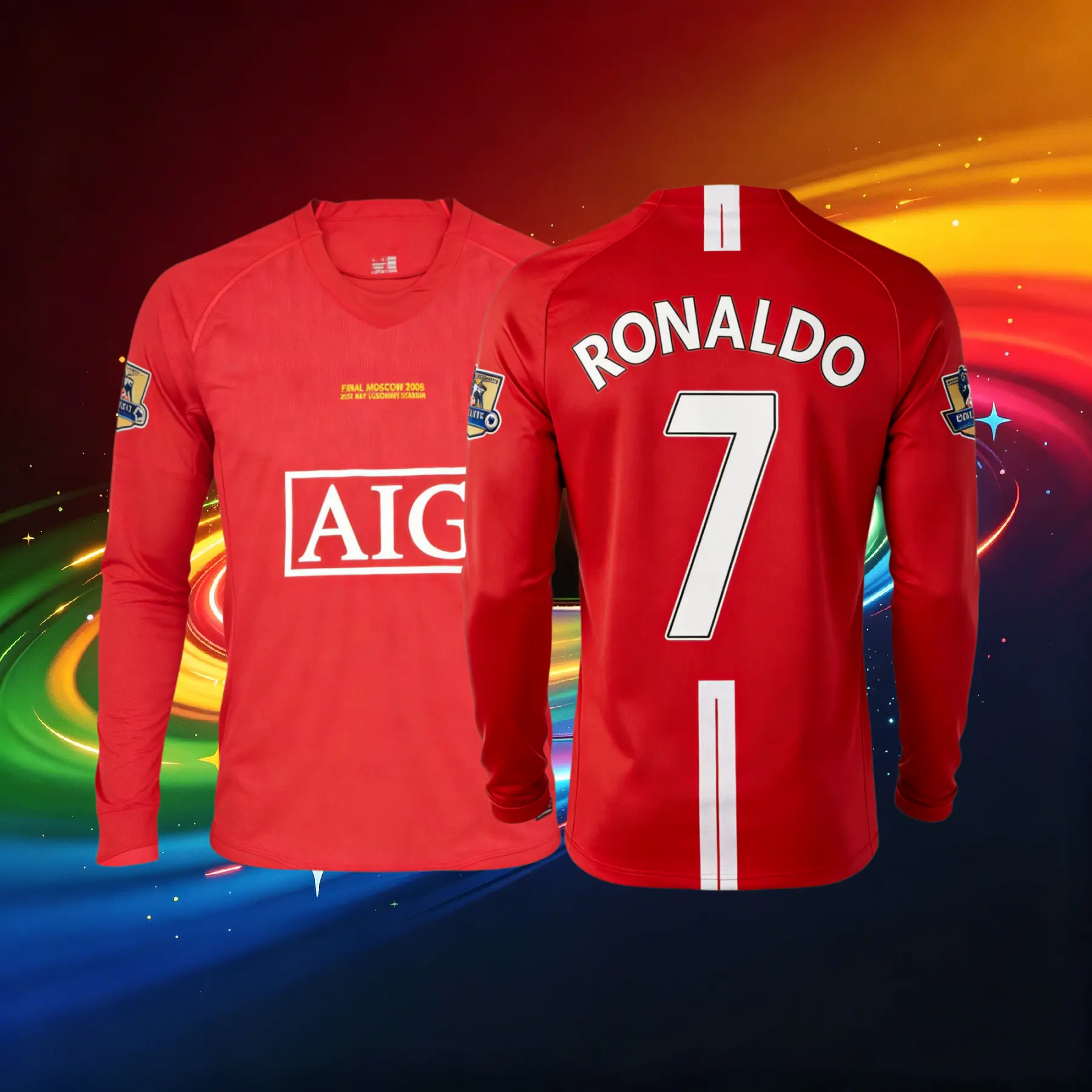 07 08 Long Sleeve 7# Ronaldo Home Soccer Jersey Red Fans Version