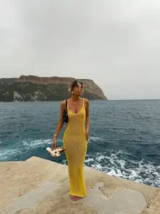 Elegant Women's Casual Summer Style Dress Womenswear Fit, Backless Sleeveless Waist Show Slim Beach Vacation Long Gown, Fashionable Party Birthday Sexy Dress