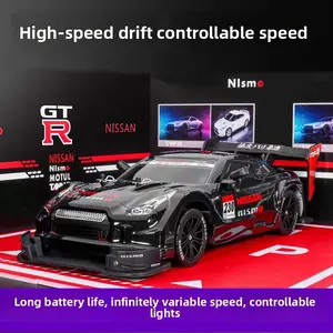 The Nissan NISMO GT-R model No. 230, with a sleek black appearance and red accents, equipped with racing rubber tires. A collector's grade remote control car model, essential for speed enthusiasts, suitable for children aged 6-12. Remote-