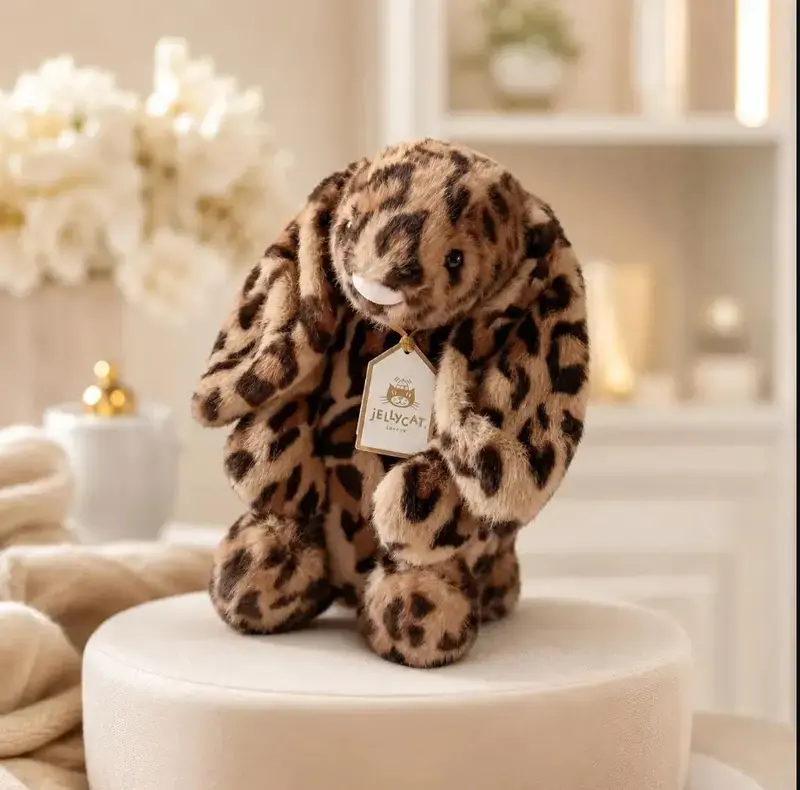 Jellycat Cobblehop Bunny Ruby Leopard Plush with Dust Bag, Rare Spotted Bunny Stuffed Animal, Collector Gift, Keychains