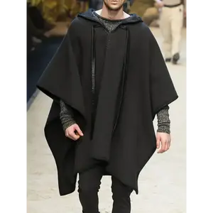 Men's Casual Long Sleeve Poncho, Hooded Jacket Menswear Coats