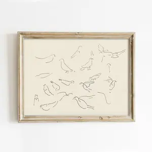 Doves Line Drawings Vintage Art Print