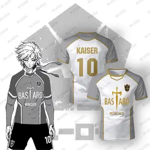 Summer Blue Lock Anime Bastard München Jersey Maillot Football Men Tshirt Kaiser Isagi Cosplay Tees Casual Sports Kid/Adult Tops