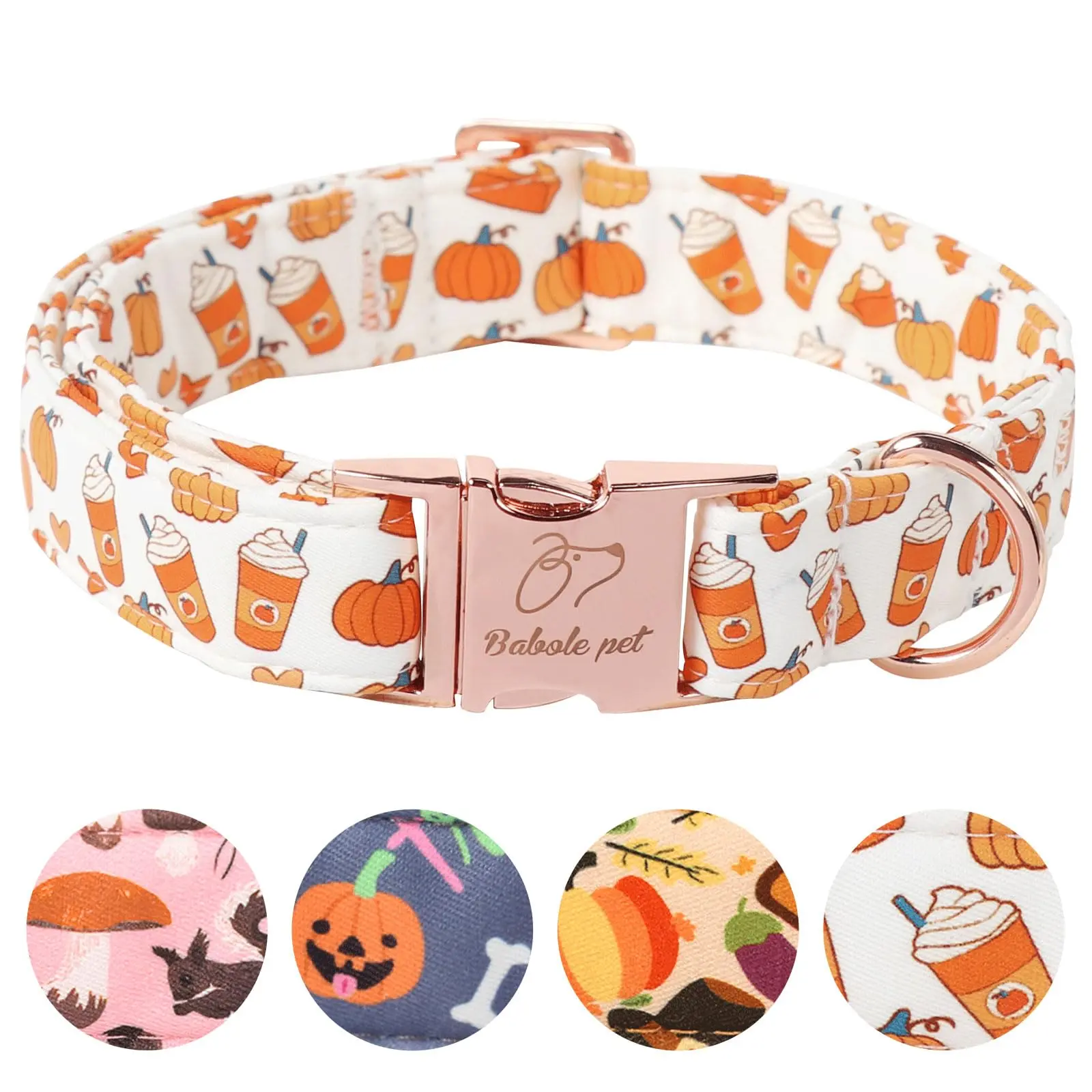 Fall Pumpkin Latte Print Puppy Collar | Adjustable Heavy-Duty Small Dog Collar with Metal Buckle, XS Size