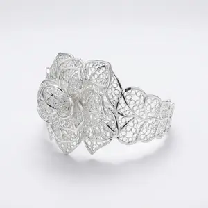 ”Ethnifly“ 925 Silve Vintage Hollow Floral Statement Bracelet