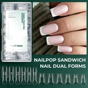 240PCS Upgraded Sandwich Nail Dual Forms, Short Coffin Professional Dual-Layer Design for Salon-Quality Nail Extensions, 120 Bottom + 120 Top Molds