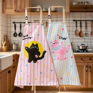 Cute Cat Kitty Waterproof Apron, Polyester Kitchen Cooking Apron, High Aesthetic Workwear, Oil-Proof Cartoon Coverall, Back-To-School Season Apron, Funny Apron