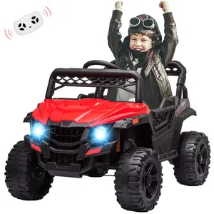 GARVEE 12V Ride On UTV Electric Powered Wheel Vehicle for Toddlers with Parental Remote Control, 4 Wheels Spring Suspension, LED Lights, Music, Red - Safe and Fun Outdoor Toy