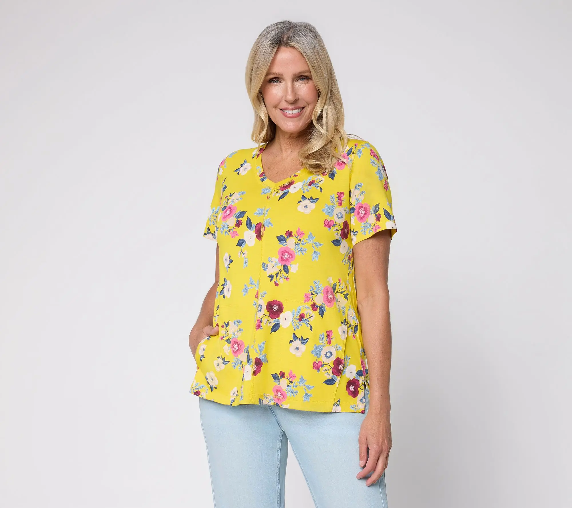 LOGO by Lori Goldstein Printed Knit Short Sleeve Top