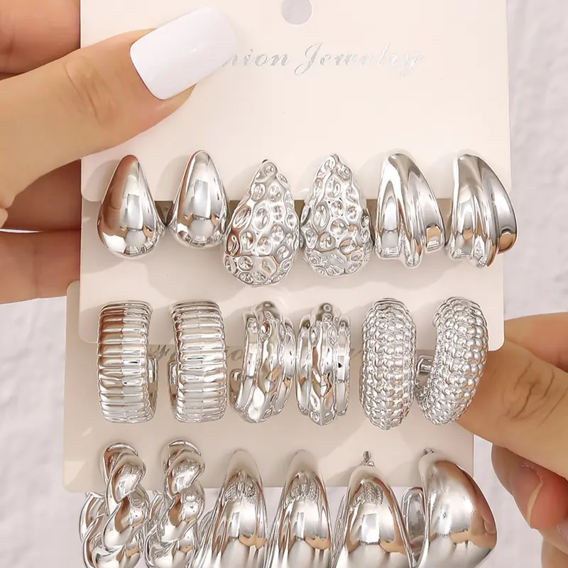 18pcs Punk Ccb Water Drop & Irregular Triangle Earrings Set, Earring Stacking Set, Fashionable Jewelry Accessories, Fashion Earring, Vintage Geometric Resin Jewelry for Women, Perfect for Daily Wear & Parties