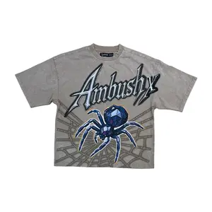 T2620 - Ambush X Spider with Rhinestone n Studs Cropped Graphic T-Shirt