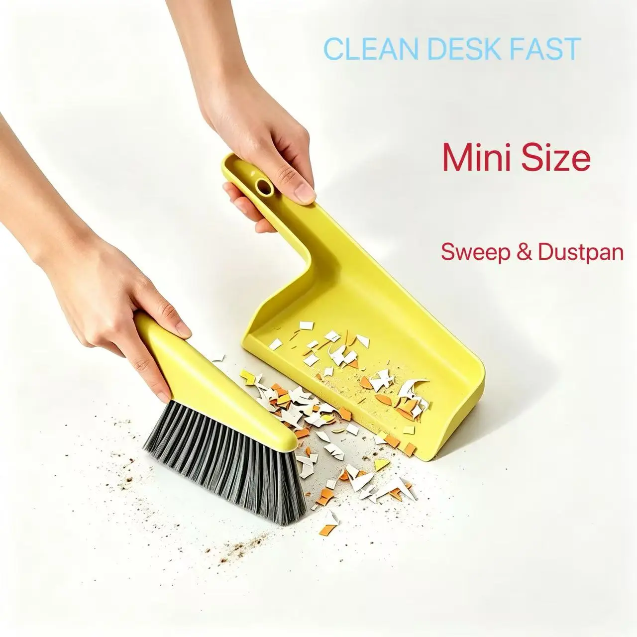 Mini broom and dustpan set, soft bristles that prevent dust from flying up, won’t scatter debris, includes storage bag, dedicated cleaning brush for office desks, car interiors, and cat litter gaps