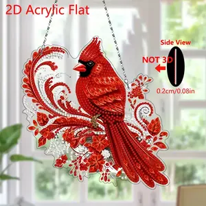 2D Flat Bishop Bird Diamond Painting Kit, 5D Acrylic Craft Shiny Art Hanging Chain Decor, DIY Seasonal Window Sill Decoration