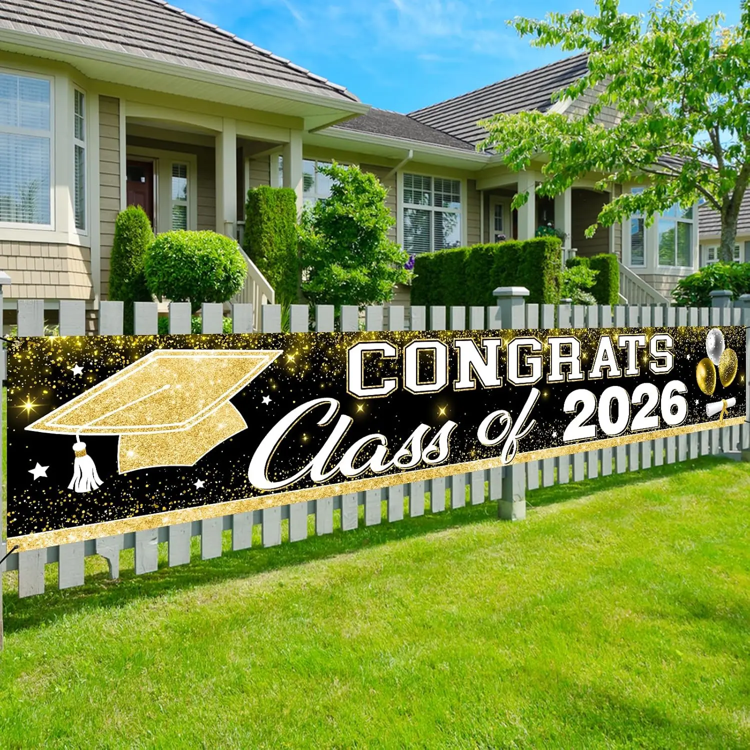 Black  Class of 2026 Graduation Party Decorations, 9 4/5ft Congrats Grad Yard Sign Banner, Graduation Decor for Elementary High School College Parties Supplies (Class Black)
