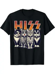 Cute Hiss Cats Rock Kittens Kitty Rocking Music Cat Lovers Men T-Shirt men woman unisex tee Shortsleeve Long Fitted Casual Graphic Fashion
