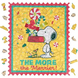Peanuts Snoopy Puzzle – The More The Merrier – Wooden Puzzles for Adults, 200 Pieces Unique Shaped Jigsaw Puzzles, 5MM Thick, Officially Licensed Merchandise, 10.9" x 12.9"