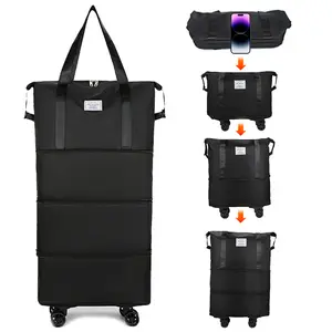 3-Tier Expandable 80L Wheeled Duffel Bag, Foldable Luggage with Secure Zipper for Extended Travel and Moving