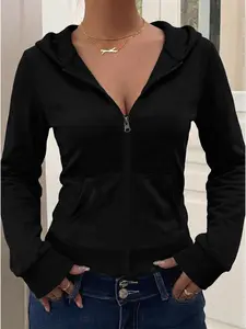 Women's Zipper Hoodie, Fitted Outerwear, Soft Knit Clothing, Y2K Street Style, Casual, Long Sleeve for All Seasons, Graphic Design, Sweatshirts, Knitted, Everyday, Womenswear, Cardigan Hoodie